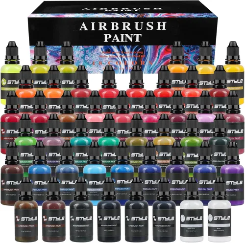 Vista 8 de Pintura para aerógrafo, 24 colores, juego de pintura para aerógrafo de 1 onza líquida, colores opacos y brillantes, kit de pintura acrílica