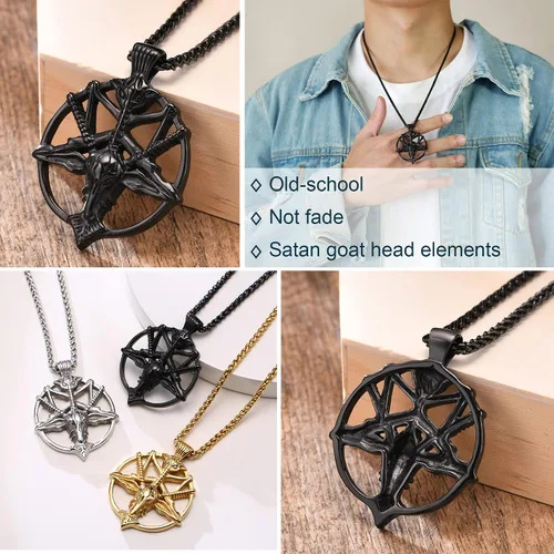 Vista 6 de TempBeau Collar con colgante de pentagrama satánico baphomet Hecho a mano cadena de eslabones de pentáculo boca abajo iglesia satanista punk gótico