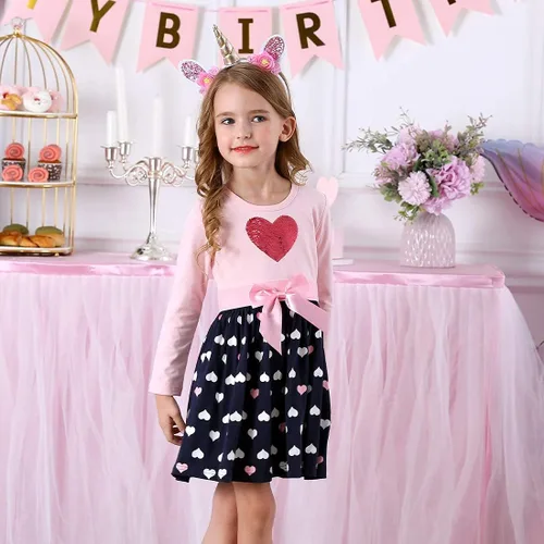 Vista 5 de VIKITA Vestido de invierno de manga larga con dibujos animados para niñas de 2 a 12 años