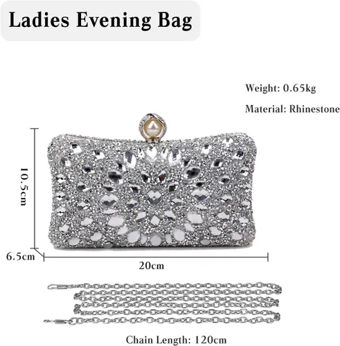 Vista 3 de Bolso de noche de diamantes de imitación para mujer, bolso de mano multicolor de lujo, bolso de boda nupcial