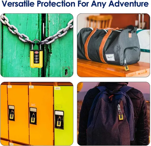 Vista 7 de Paquete de 2 cerraduras de equipaje aprobadas por la TSA, candado de viaje combinado, candado impermeable de 3 dígitos, cerradura reiniciable sin