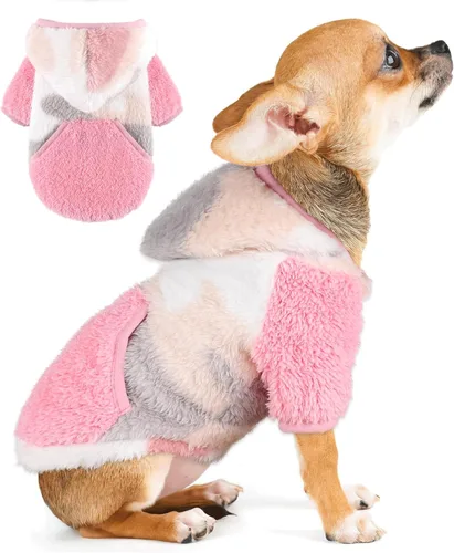 Vista 12 de Suéter con capucha de forro polar para perros pequeños, hembras y machos, ropa cálida de invierno para cachorros, Chihuahua Teacup, Yorkie, suave