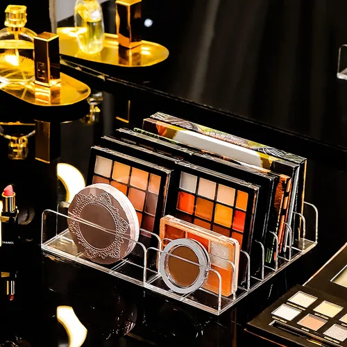 Vista 3 de JessLab Paleta de sombra de ojos, organizador de maquillaje acrílico de 7 secciones divididas, organizadores de maquillaje y almacenamiento