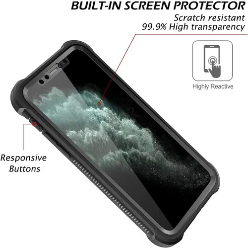 Vista 3 de Dexnor Funda para iPhone 11 Pro con protector de pantalla, transparente, resistente, de cuerpo completo, a prueba de golpes, parte trasera dura