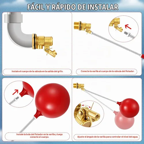 Vista 5 de Válvula de flotador de acero inoxidable de 3/4 pulgadas para tanque de agua y canal, diseño resistente con varilla de ángulo ajustable, bola