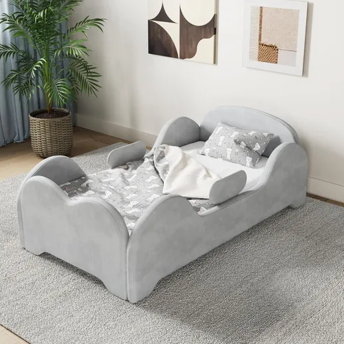 Vista 9 de allamazing Cama Infantil, Cama Infantil Anti-Inundación con Protección Extra Amplia, Camas Pequeñas de Tamaño de Cuna Estándar para Niños, Tela