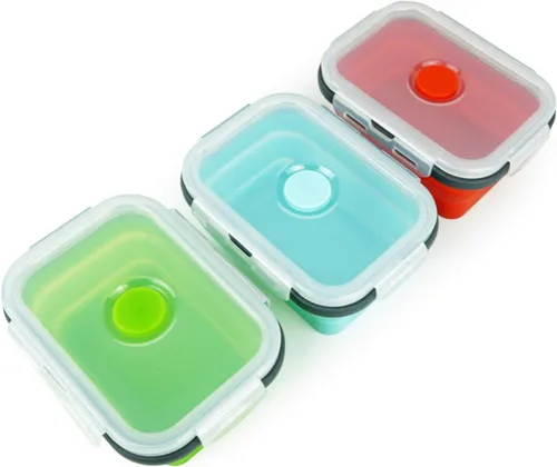 Vista 4 de CCyanzi ECOmorning - Recipientes de silicona para almacenamiento de alimentos, 3 piezas, cuenco de silicona plegable con tapas de silicona