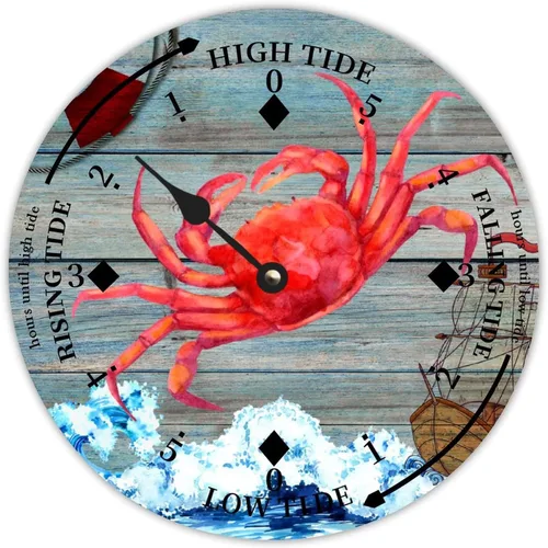 Vista 23 de Reloj de marea de estrella de mar oceánico, silencioso sin tictac, funciona con pilas, reloj de marea de madera, arte de pared, reloj de movimiento
