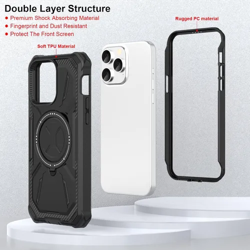 Vista 4 de Para iPhone 15 Pro Max Funda Con Soporte A Prueba De Golpes 15 Pro Max Cubierta Protectora Para 15 Pro Max 2023 6.7 Pulgadas - Negro