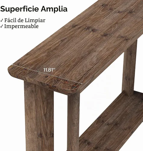 Vista 5 de LITTLE TREE Mesa de sofá de 41.3 pulgadas, mesa consola de madera maciza de 2 niveles para sala de estar, moderna mesa de sofá detrás del sofá, mesa