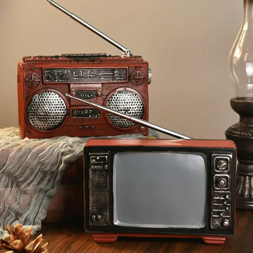 Vista 3 de Estatua retro de radio para decoración del hogar, figura de TV retro para estante, estantería, mesa, oficina, sala de estar (radio)