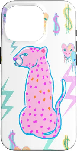 Vista 20 de iPhone 16 Preppy Art Cheetah, Pink Cheetah, Preppy Art Estética Funda