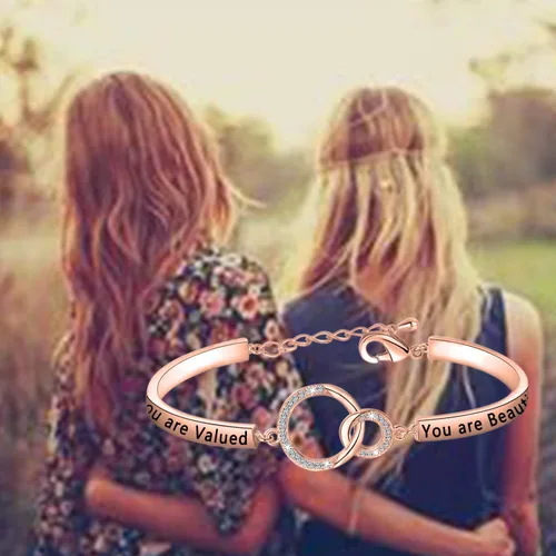 Vista 6 de LQRI Inspirational Jewelry - Pulsera de mantra motivacional con texto en inglés You Are Loved You Are Valued You Are Beautiful Self Esteem Daughter