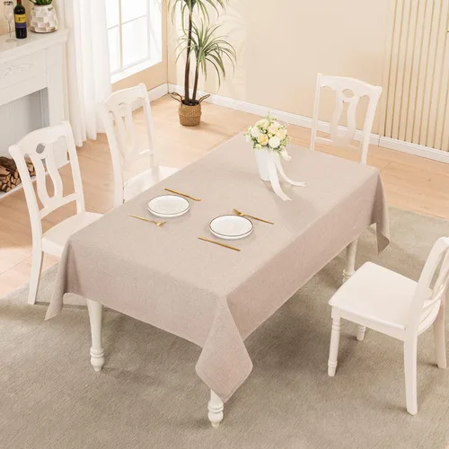 Vista 5 de BALCONY & FALCON Rectangle Table Cloth Waterproof Beige 63"x47" Mantel rectangular lavable resistente a las arrugas para comedor, fiesta, cocina
