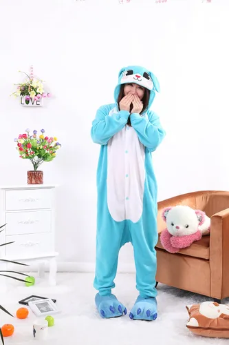 Vista 3 de Honeystore Pijama unisex cálida para adultos, cosplay, conejo, ropa para el hogar Azul