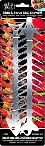 Vista 8 de Proud Grill Slide & Serve BBQ - Juego de 2 brochetas reutilizables de acero inoxidable Ideal para asar shish Kabobs Uso para carne de res