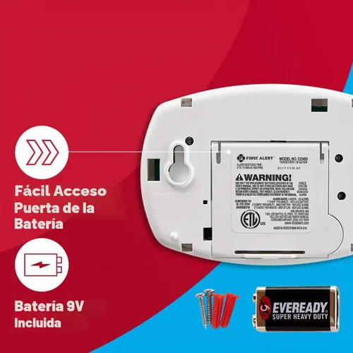 Vista 3 de First Alert Detector de Monóxido de Carbono CO400, Alarma Operada con Pilas, Paquete de 1