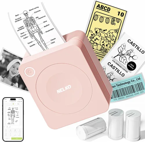Vista 10 de Nelko Impresora de calcomanías, PM230 Print Pod Mini Bluetooth Portabel Sticker Maker con 1 rollo de papel, cápsulas de impresión con múltiples