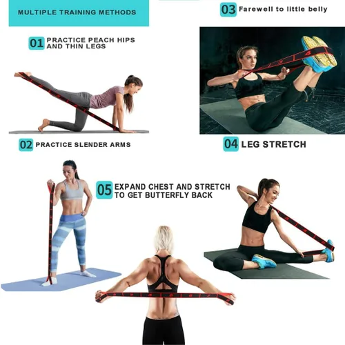 Vista 3 de Bandas de resistencia de fitness para estiramiento y yoga, banda de resistencia elástica numérica con marcas, banda de resistencia numerada bandas