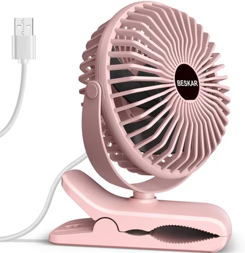 Vista 10 de BESKAR Ventilador de clip alimentado por USB, ventilador portátil de 6 pulgadas con cable, 3 velocidades de flujo de aire fuerte, ventilador pequeño