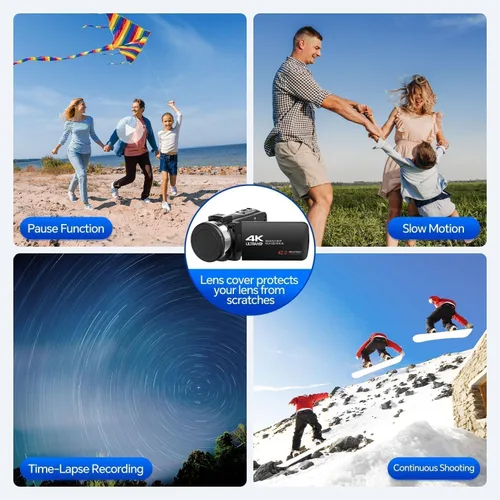 Vista 9 de Videocámara Camcorder 4K 42MP, pantalla de 3.0" con rotación de 270°, cámara de vlogging para YouTube, videocámaras con zoom digital de 18X, 2