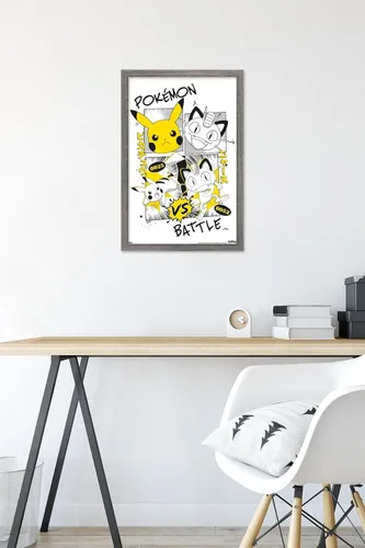 Vista 6 de Trends International Pokémon - Póster de pared de anime de batalla, 22.4 pulgadas de largo x 14.7 pulgadas, versión enmarcada de madera de granero