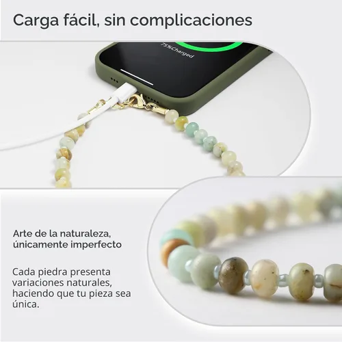 Vista 4 de Dije de piedra natural para teléfono, correa de muñeca de teléfono curativa con cuentas, cordón de cadena para teléfono celular hecho a mano