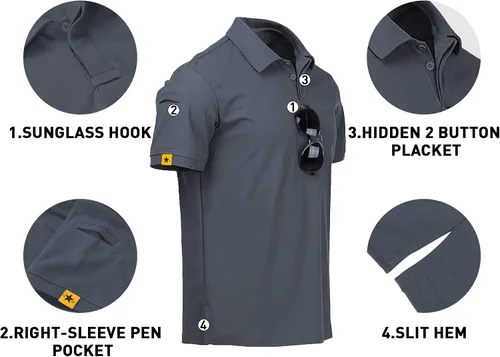 Vista 4 de V VALANCH Polo de manga corta para hombre que absorbe la humedad polo de golf atlético con cuello