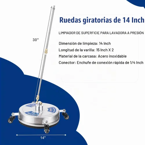 Vista 6 de Limpiador de superficies de hidrolavadora de 14 pulgadas con 4 ruedas, enchufe de conexión rápida de 1/4 pulgadas, accesorio resistente de acero