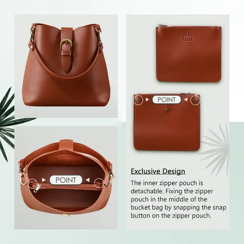 Vista 5 de Town Bucket - Bolsa de cuero vegano para mujer, estilo hobo, retro, imitación casual, monedero clásico, vintage, simple, bolso de hombro y cartera