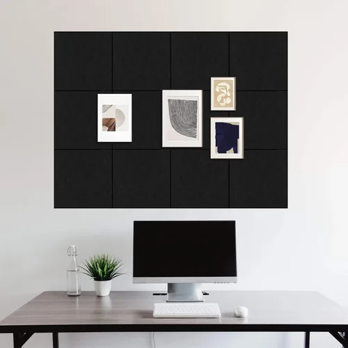 Vista 5 de 12 paneles acústicos de sonido, azulejos de poliéster negro de 11.8 x 11.8 pulgadas, 30 pines incluidos, fácil montaje en pared para control