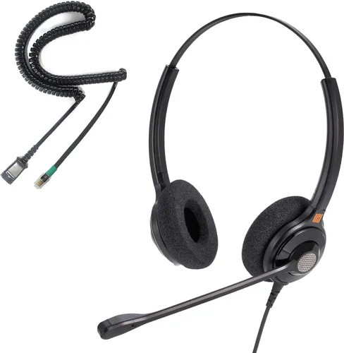Vista 10 de IPD IPH-160 Auriculares para teléfono con micrófono con cancelación de ruido para oficina y centro de llamadas. Compatible con todos los teléfonos