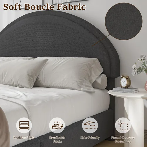 Vista 2 de Base de cama REVOMINCA tamaño Queen, base de cama tapizada de plataforma con cabecero, cama de plataforma suave con esquinas redondas, no se Dgery