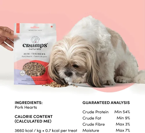 Vista 9 de CRUMPS NATURALS Mini Trainers - Corazones de cerdo liofilizados, 1.9 onzas, golosinas para perros