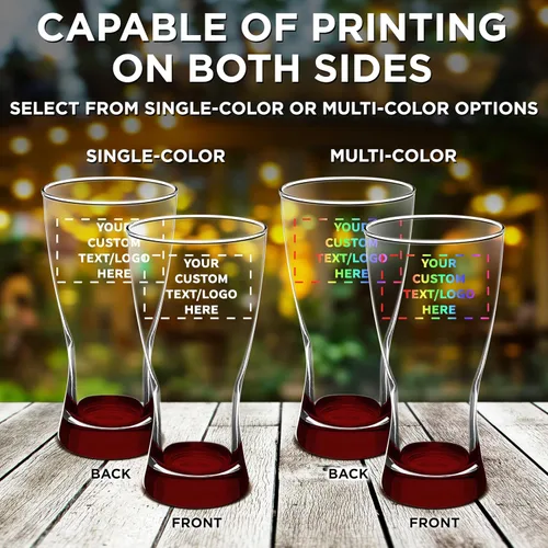 Vista 6 de Vasos Pilsner personalizados de 13.25 onzas, juego de 12, paquete personalizado a granel, fabricado en los Estados Unidos, perfecto para hoteles