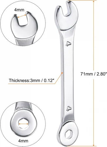 Vista 2 de uxcell Llave de combinación delgada con extremo de 6 puntos compensado y extremo abierto angular, chapado en espejo cromo métrico de acero de alto