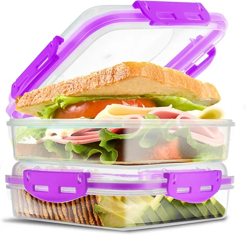 Vista 15 de Tafura Recipientes y cajas para sándwiches de alta calidad, sin BPA, para loncheras, duradero y reutilizable, soporte para sándwiches para mayor