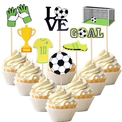 Vista 8 de 32 piezas de decoración de cupcakes de fútbol, juego de fútbol, selecciones de cupcakes, decoración de pasteles para temática de fútbol, baby