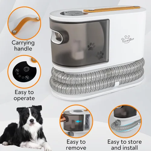 Vista 8 de Aspiradora de aseo para mascotas para perros y gatos, succión fuerte de 12 kPa, ≤ 50 dB silenciosa, taza de polvo de 2 litros, kit de aseo 5 en 1