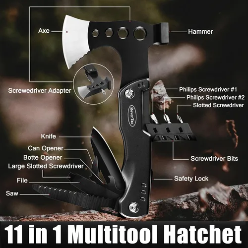 Vista 3 de RoverTac Multitools - Juego de regalo 11 en 1, hacha multiherramienta, linterna LED, cuchillo táctico en caja de regalo "I LOVE YOU", herramienta