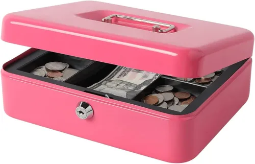 Vista 12 de Decaller - Caja de dinero pequeña con cerradura de llave, caja de dinero de metal portátil con doble capa y 2 llaves para seguridad, negro, 6 x 4