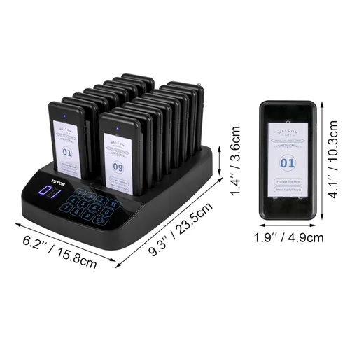 Vista 8 de Sistema de localizadores de restaurante VEVOR F101 16 localizadores, sistema de llamadas inalámbrico de hasta 98 beepers, teclado táctil