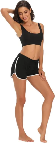 Vista 5 de HDE Pantalones cortos de entrenamiento de moda retro con delfines para mujer Negro