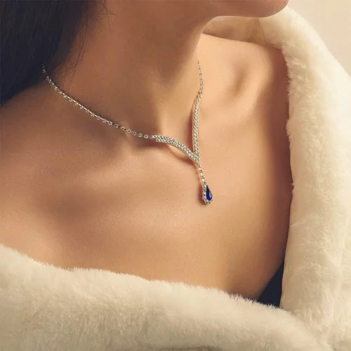 Vista 7 de EARENT Conjunto de joyas azul real collares de boda para mujer