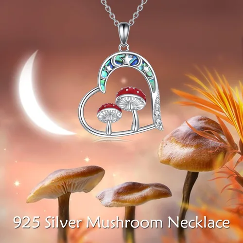 Vista 6 de YAFEINI Mushroom Necklace for Women 925 Sterling Silver Mushroom Ladybug Pendant Necklace Jewelry Gift for Girls