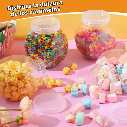 Vista 4 de Sunnyray Juego de 8 tarros de plástico de 25 onzas con tapas, platos transparentes para dulces con tapas, juego de recipientes de buffet, soporte