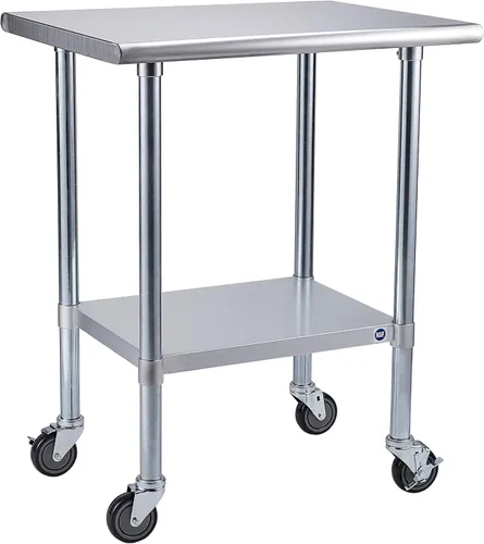 Vista 60 de ROCKPOINT Mesa de acero inoxidable para preparación y trabajo, 14x24 pulgadas; mesa de cocina comercial de metal NSF resistente con estante inferior