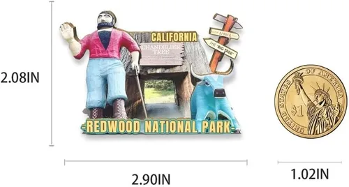 Vista 3 de Imán del Parque Nacional de Redwood de los E.E.U.U. Imán del refrigerador de madera 3D, monumentos de viaje, coleccionables, recuerdos, decoración