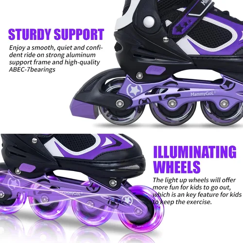 Vista 31 de MammyGol Patines en línea ajustables para niños y niñas, patines con ruedas iluminadas de 4 a 16 años