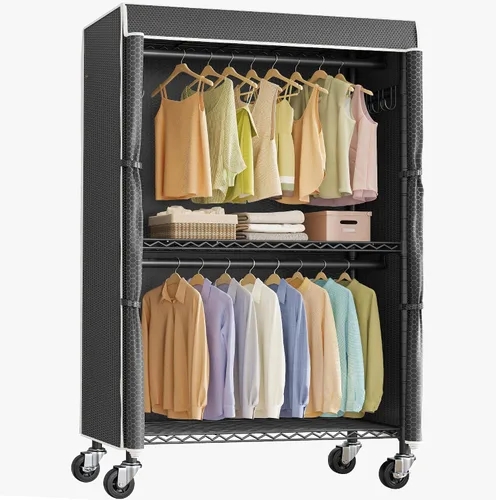 Vista 11 de VIPEK R2C Perchero de Ropa Mediano de Servicio Pesado con Ruedas, Perchero Rodante con Cubierta, Perchero de Ropa Ajustable para Colgar Ropa